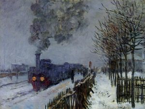 Monet, treno nella neve