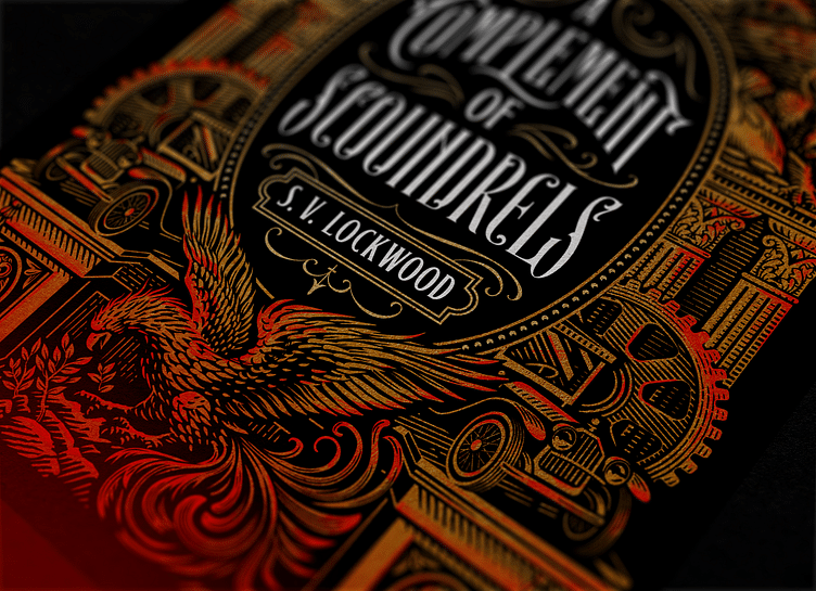 Dettaglio del design di copertina di A Complement of Scoundrels