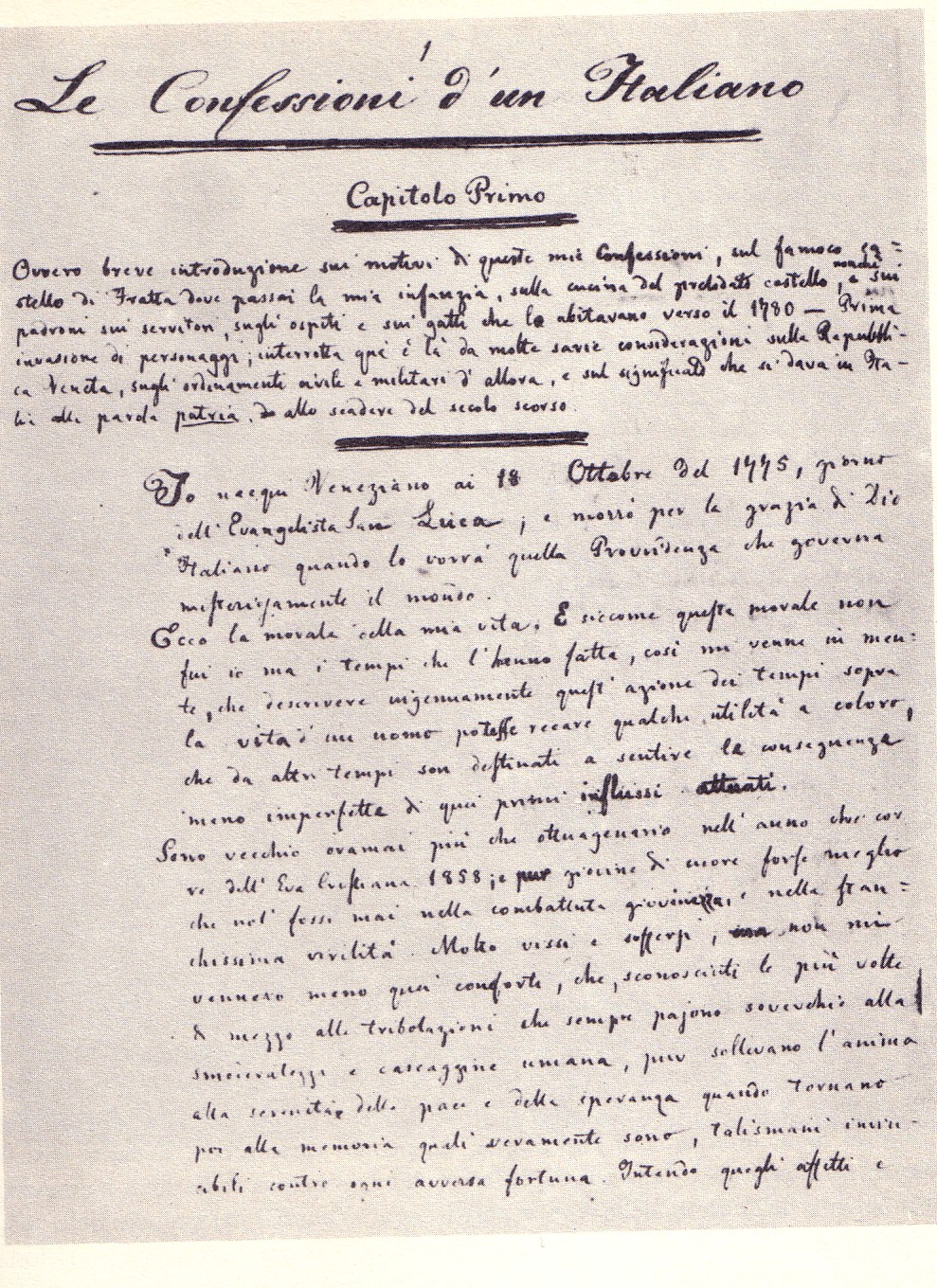 Manoscritto di Le confessioni d'un italiano di Ippolito Nievo