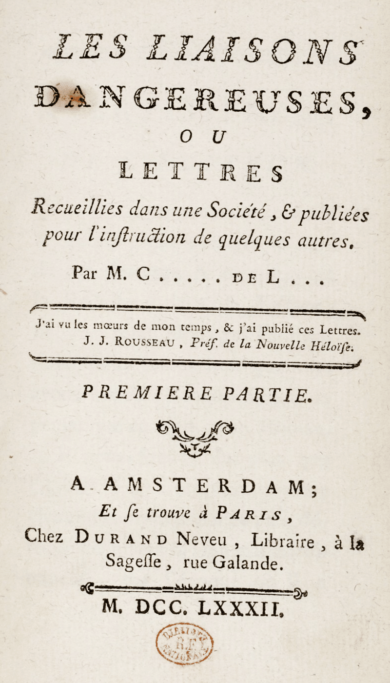 Frontespizio del 1782 di Les Liaisons dangereuses di Laclos