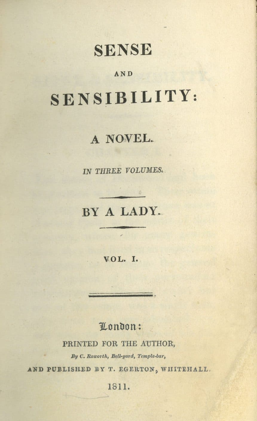 Ragione e sentimento di Jane Austen, frontespizio della prima edizione del 1811