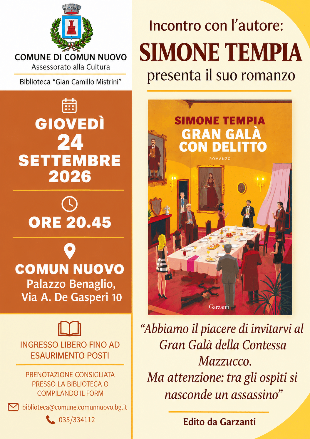 Locandina dell'incontro con Simone Tempia per Gran galà con delitto